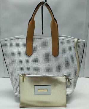 Innue White Leather Double Handles Tote Shoulder Bag w/ Wallet - Made in Italy